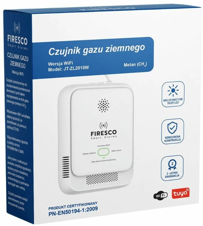 „Firesco JT-ZL2010W Wi-Fi Tuya Smart Life“ gamtinių dujų (metano) jutiklis