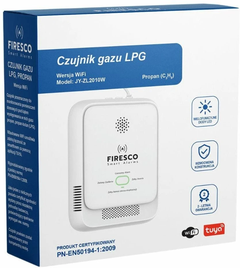Dujų nuotėkio jutiklis propanas-butanas Firesco (LPG) JY-ZL2010W Wi-Fi Tuya Smart Life