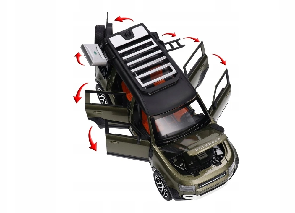 Inne Kita Land Rover Defender 1:24 šviesos ir garsas, metalinis