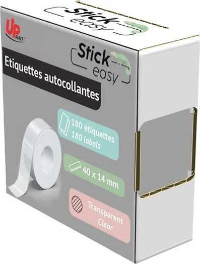 UPrint etiketės 14mmx40mm, skaidrios, 180 etikečių, UP21 180 TRANSPARENT, StickEasy spausdintuvams