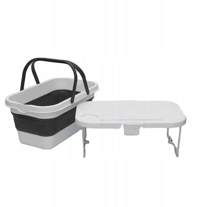 InnovaGoods PLATINET CAMPING PICNIC BASKET 47X29X23,5 CM, 16L, FOLDING, WITH 2 IN 1 LID / TABLE Baltas-Pilkas [45904]