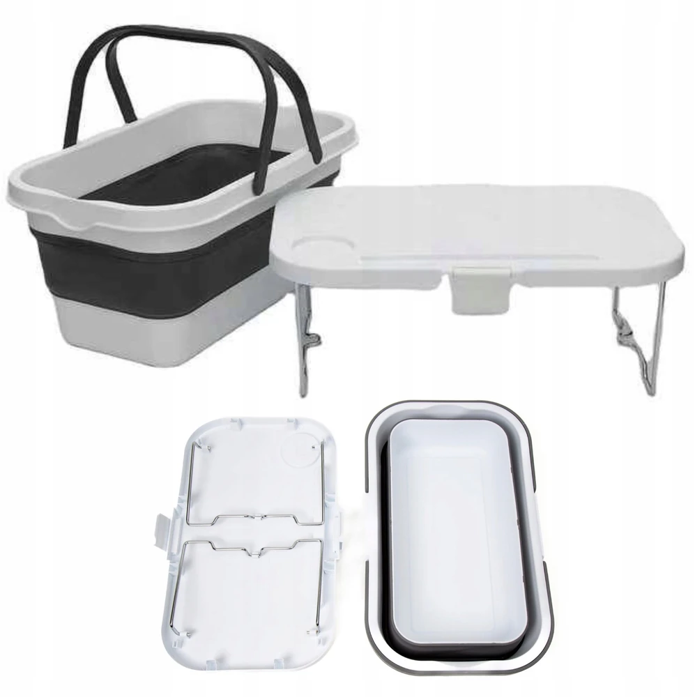 InnovaGoods PLATINET CAMPING PICNIC BASKET 47X29X23,5 CM, 16L, FOLDING, WITH 2 IN 1 LID / TABLE Baltas-Pilkas [45904]