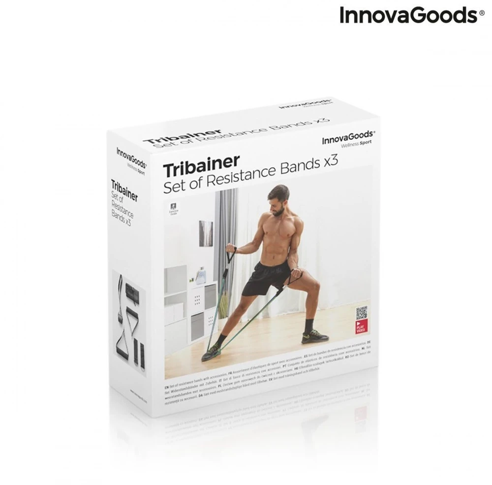 „InnovaGoods Rinkinys“ pasipriešinimo juostos su priedais ir pratimų vadovu. „InnovaGoods Tribainer“ 3 vnt.