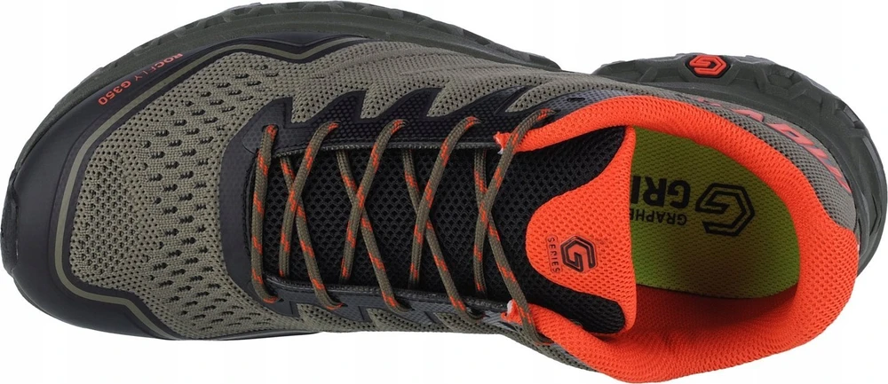 Inov-8 RocFly G 350 vyriški alyvuogių-oranžiniai batai.