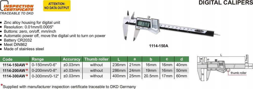 3M Insize Dydis CALIPER 150 SKAITMENŲ 6 SQ / ROLL / cinko dėklas / CERT.