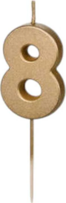 Inspiruj Gimtadienio žvakutė su smeigtuku nr 8 auksinė 4,5cm