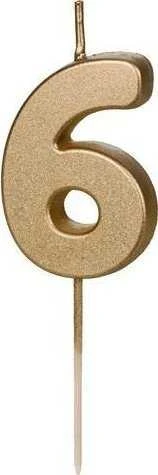 Inspiruj Gimtadienio žvakutė su smeigtuku nr 6 auksinė 4,5cm