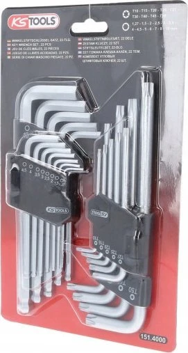 L-raktų šešiakampių ir Torx komplektas, 22 vnt., KS Tools