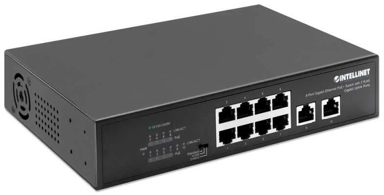 Šakotuvas Intellinet 561402 jungiklis Gigabit 8x RJ45 PoE+, 2x RJ45 Uplink
