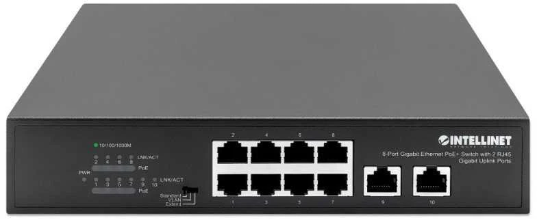 Šakotuvas Intellinet 561402 jungiklis Gigabit 8x RJ45 PoE+, 2x RJ45 Uplink
