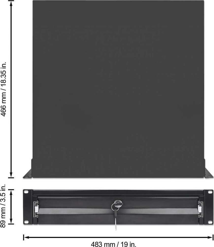 Intellinet 715829 2U stalčius 19" stelažų spintelėms, Rakinama, 466mm, Juoda