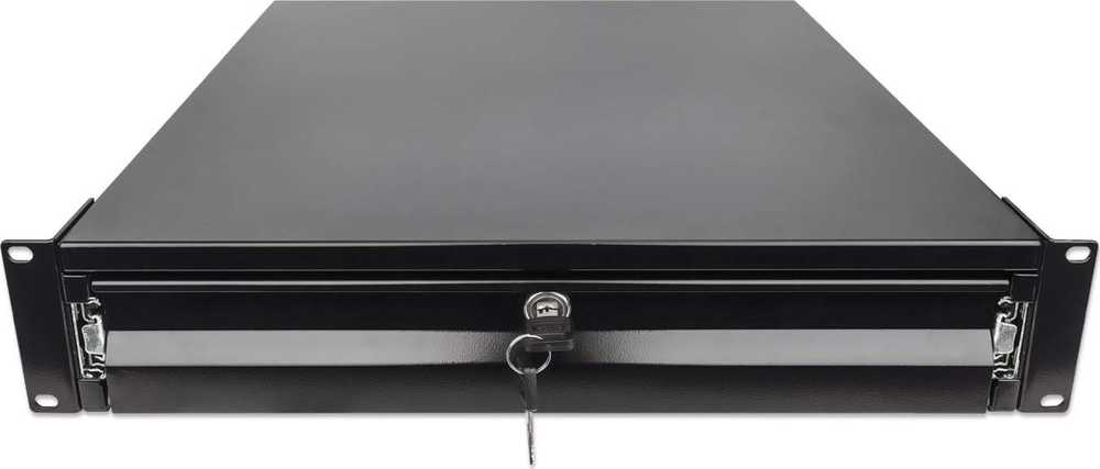 Intellinet 715829 2U stalčius 19" stelažų spintelėms, Rakinama, 466mm, Juoda