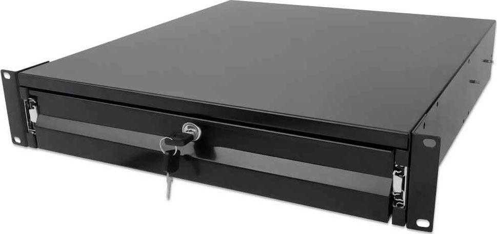Intellinet 715829 2U stalčius 19" stelažų spintelėms, Rakinama, 466mm, Juoda