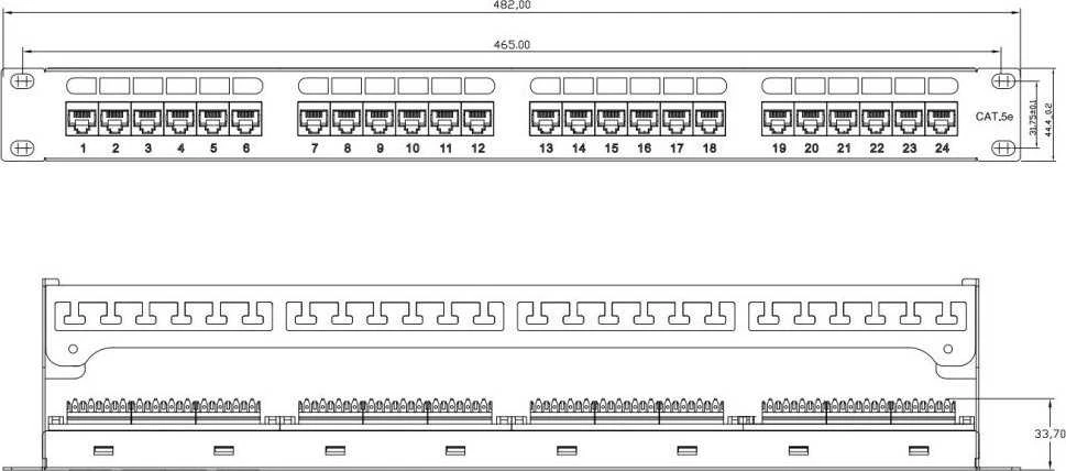 Intellinet 721035 Patch Panel Rack 19" 1U 24 porty RJ45 Cat6 UTP