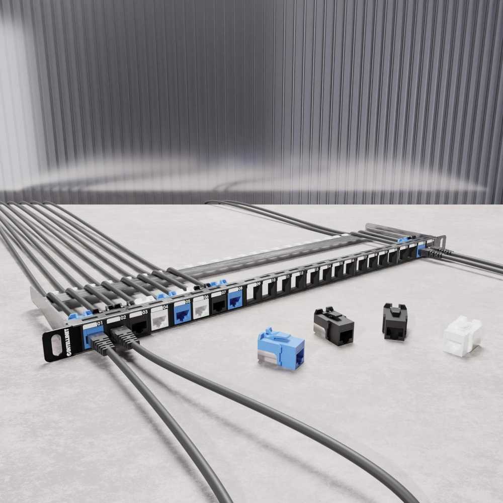 Intellinet Network Solutions INTELLINET 24-Port Patchpanel geschirmt und unbest�ckt 0,5 HE Leerpanel zur 48,26 cm 19-col.-Rackmontage f�r Keystone-Jacks juodas