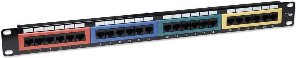 INTELLINET Cat5e spalvomis koduotas pataisų skydelis 24 prievadų, UTP, 1U, 513678