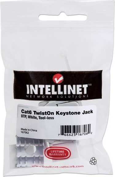 Intellinet 167062 Keystone Cat6 UTP Twist-On savaime užsifiksuojantis modulis, balta
