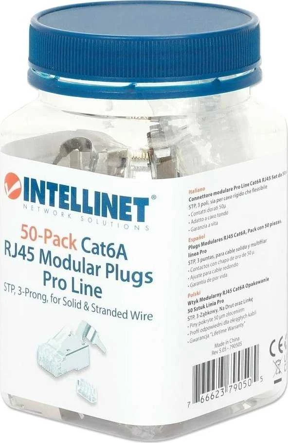 Intracom INTELLINET Cat6a RJ45 Moduliniai kištukai STP 3 šakų tvirtai ir suvytinei vielai 70 kištukų skaidriame stiklainyje