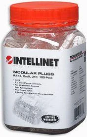 Intracom INTELLINET 100-Pack Cat5e RJ45 Kištukai UTP 2 šakų suvytam laidui 15 Mi auksiniu dengti kontaktai Tinka apvaliam kabeliui