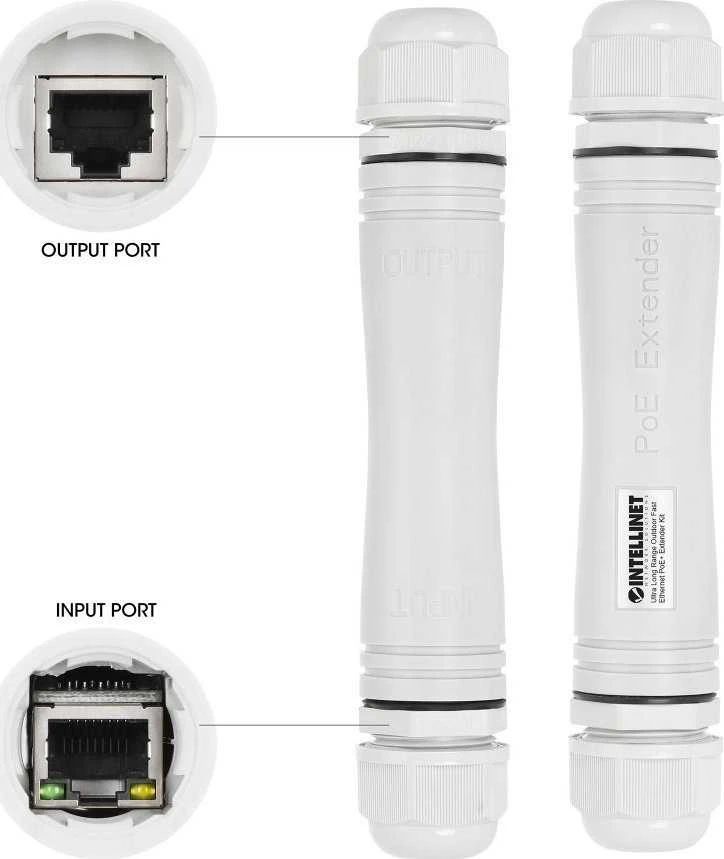 „Intellinet 561952“ lauko RJ45 PoE+ 30W, iki 1000 m, 2 vnt rinkinys, IP67