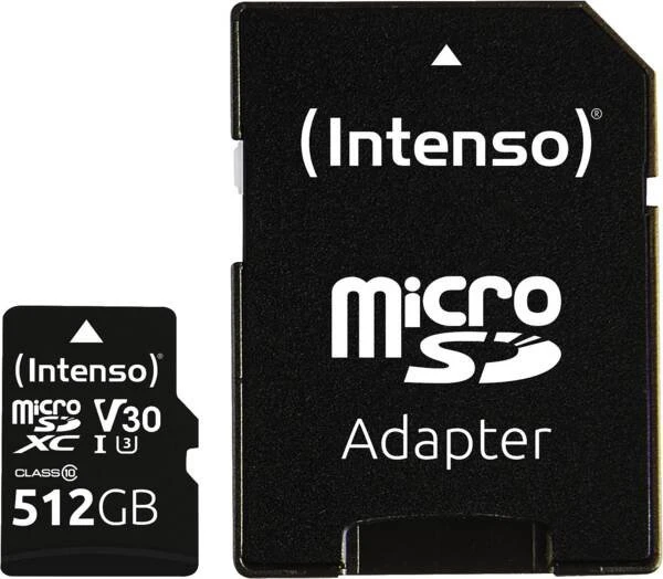 „Intenso Micro SDXC 512GB C10 UHS-I Professional“ + adapteris