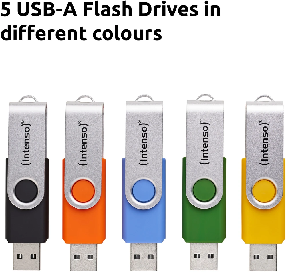 Mėlyna Intenso Office Line Multipack 64 GB, USB-Stick - 5 USB-A 3.2 USB-Sticks in yellow, žalias, juodas, mėlynas + oranžinis