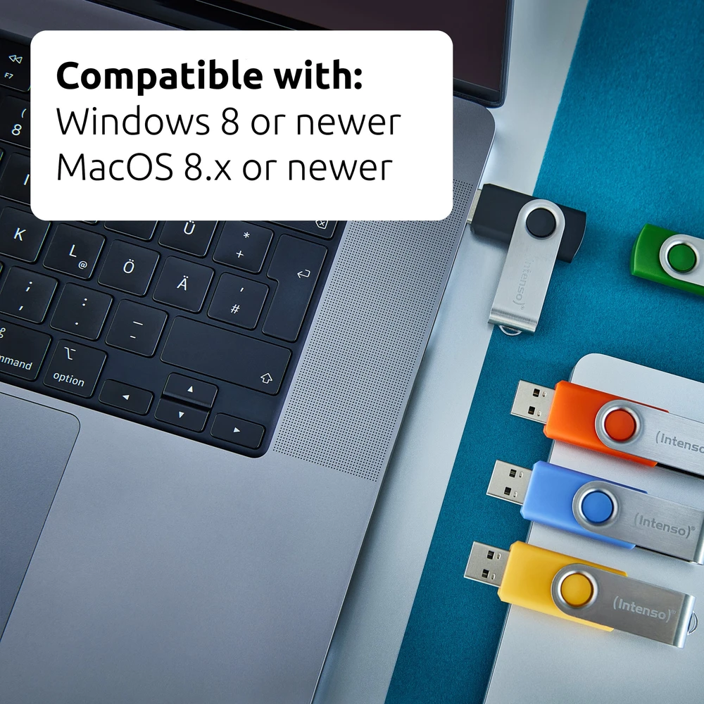 Mėlyna Intenso Office Line Multipack 64 GB, USB-Stick - 5 USB-A 3.2 USB-Sticks in yellow, žalias, juodas, mėlynas + oranžinis