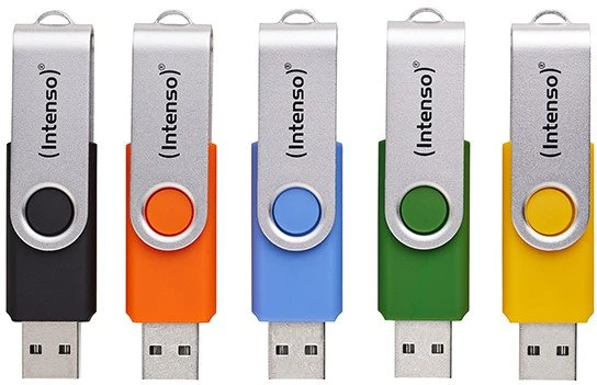 Mėlyna Intenso Office Line Multipack 64 GB, USB-Stick - 5 USB-A 3.2 USB-Sticks in yellow, žalias, juodas, mėlynas + oranžinis