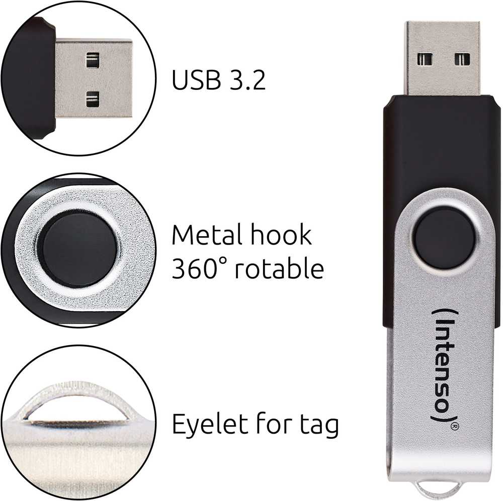 Intenso Office Line 64 GB, USB-Stick - sidabrinis/juodas, USB-A 3.2