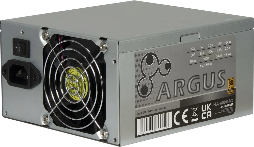 Inter-Tech HA-600AA2, kompiuterio maitinimo šaltinis - sidabrinis, 1x PCIe, 600 vatų