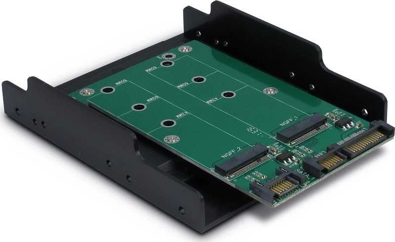 „Inter tech“ adapteris dviem M.2 S-ATA diskams (1xS-ATA 15 kontaktų + 2x7 kontaktų kištukas), dėklas