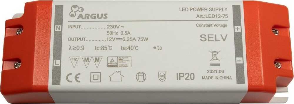 Inter-Tech Inter-Tech LED Trafo LED12-75 75W, 12V, 6250mA, IP20 mažmeninė prekyba