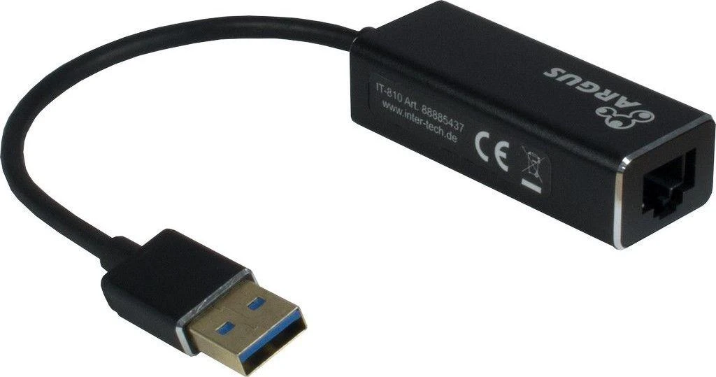 Adapteris USB3.0 > RJ45 Gigabit Lan 1000 MBit/s Inter-Tech Juodas