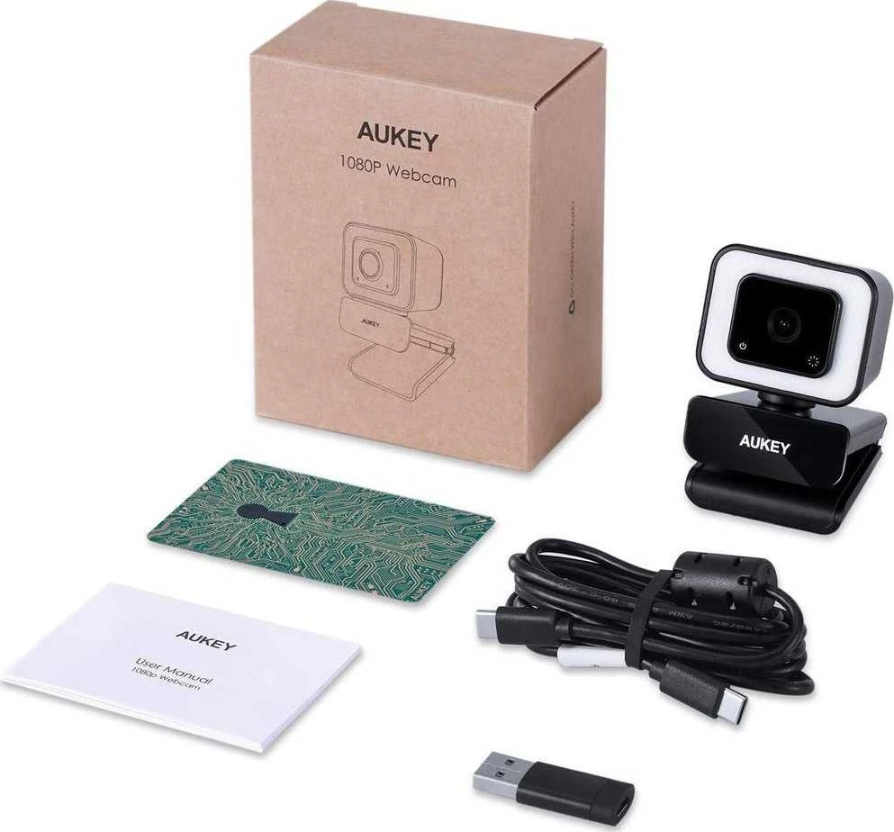 „Aukey PC-LM6 Stream“ serija su „Ring Light“ Full HD interneto kamera su 1/3 colio CMOS jutikliu juodos spalvos