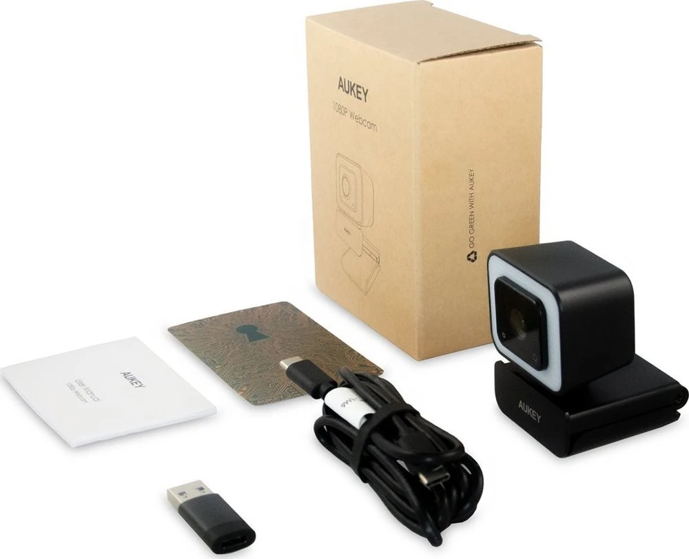 „Aukey PC-LM6 Stream“ serija su „Ring Light“ Full HD interneto kamera su 1/3 colio CMOS jutikliu juodos spalvos