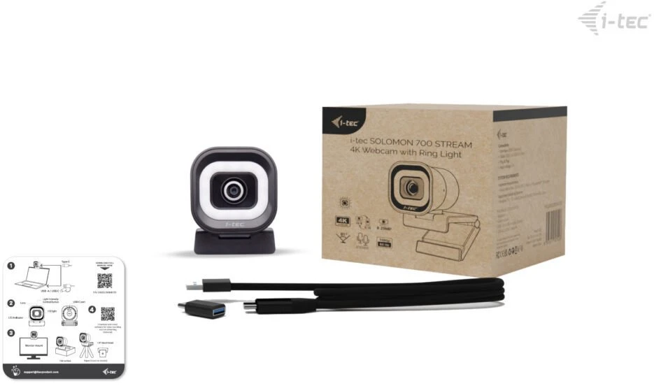 „I-tec SOLOMON 700 STREAM 4K“ internetinė kamera su žiediniu apšvietimu, PDAF