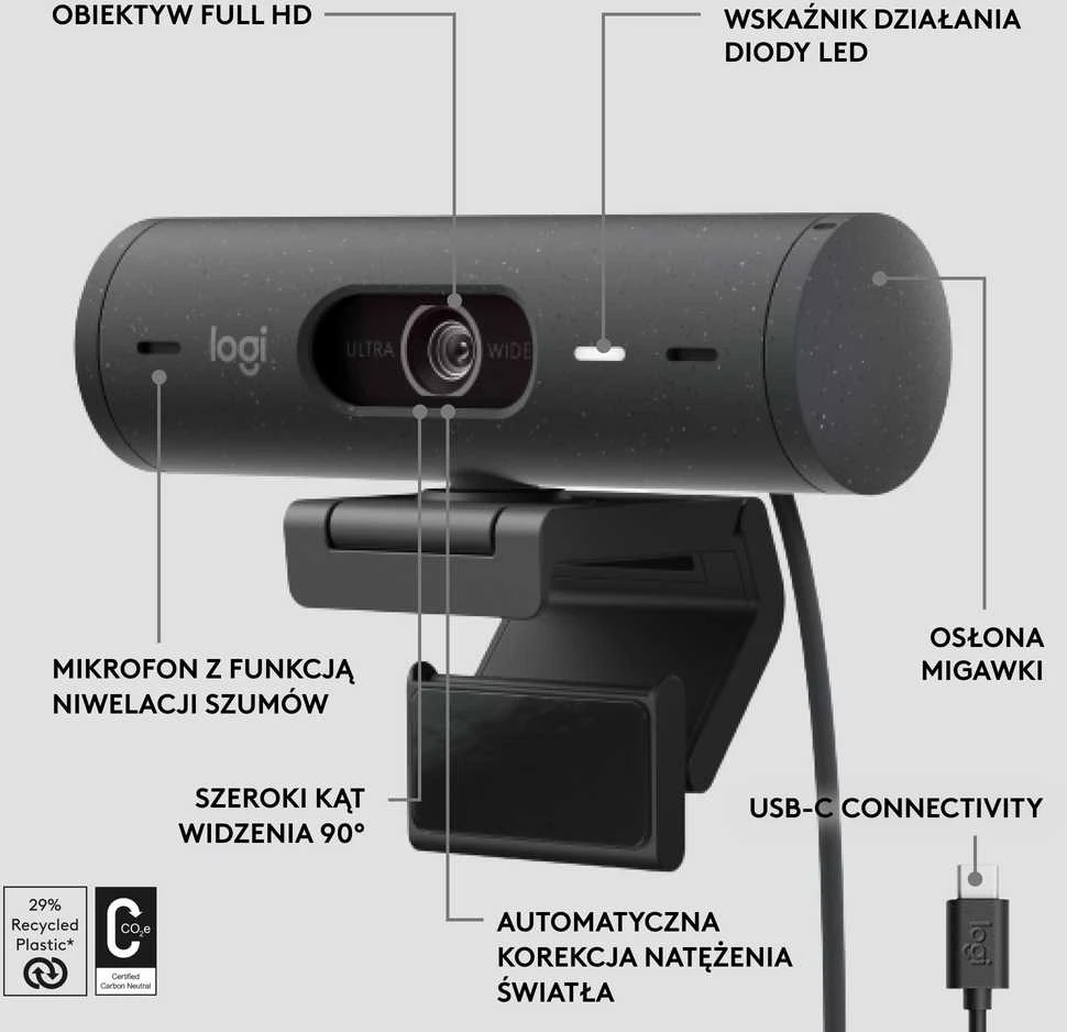 Internetinė kamera Logitech BRIO 500, Grafito spalvos