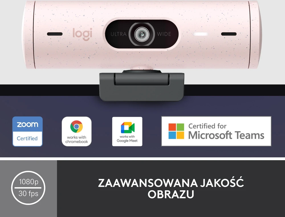 Internetinė kamera Logitech BRIO 500, Rožinės spalvos