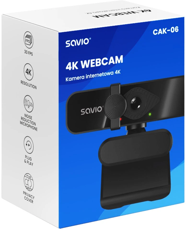 Savio CAK-06 webcam 3840 x 2160 pikselių USB Juodas