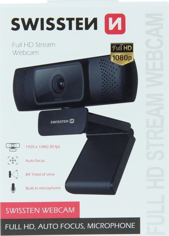 Swissten Full HD žiniatinklio kamera su mikrofonu / Auto Focus USB 2.0 Juodas
