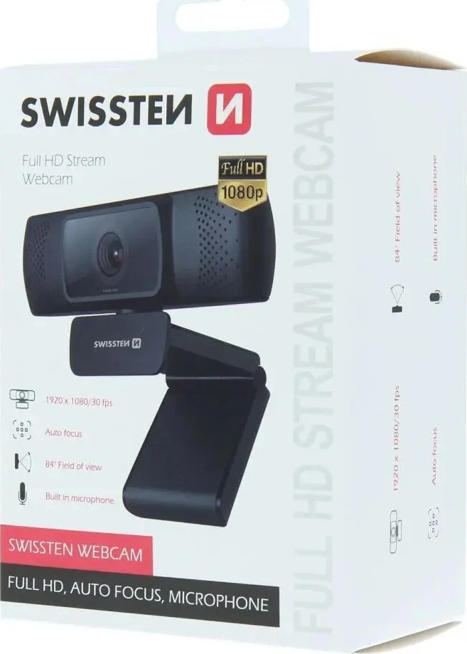 Swissten Full HD žiniatinklio kamera su mikrofonu / Auto Focus USB 2.0 Juodas