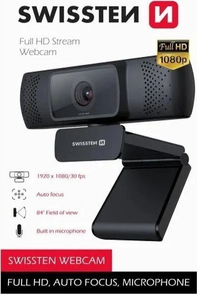 Swissten Full HD žiniatinklio kamera su mikrofonu / Auto Focus USB 2.0 Juodas