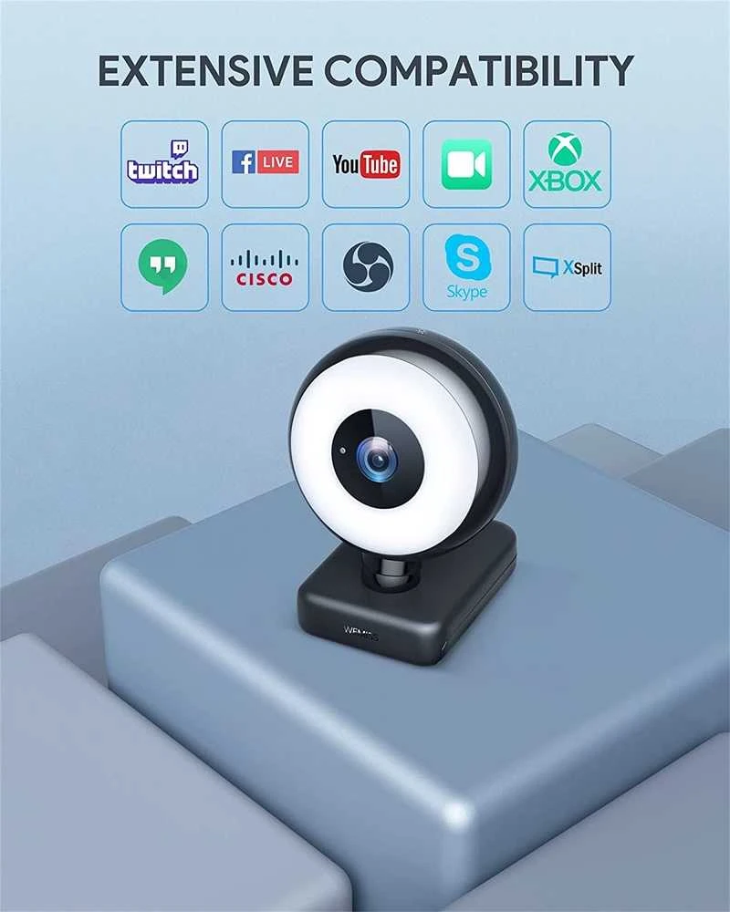 WEMISS CM-A2 Stream serija su žiedine lempute Full HD interneto kamera su 1/3" CMOS jutikliu juodos spalvos