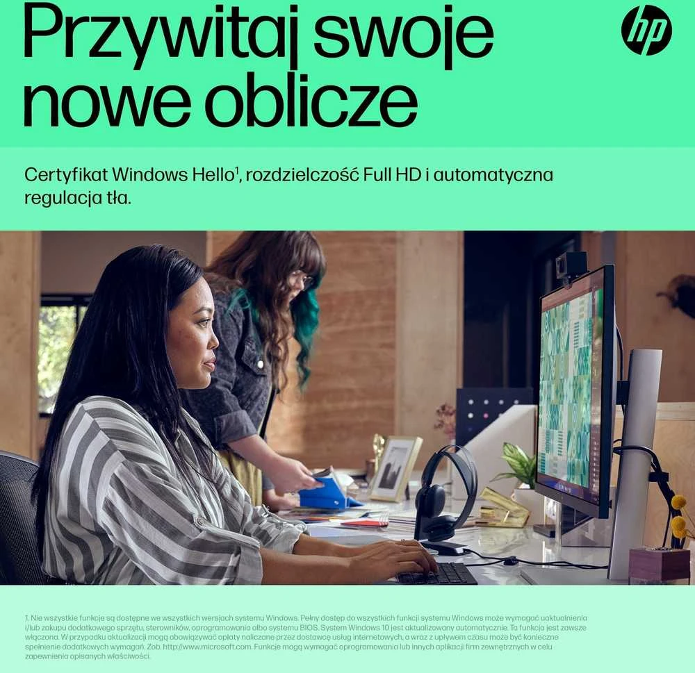 HP 625 USB FHD konferencijų verslo internetinė kamera – pakreipta, pasukama, dvigubą triukšmą mažinantis mikrofonas, HDR, suderinama su „Windows Hello“, pritvirtinama – Juodas