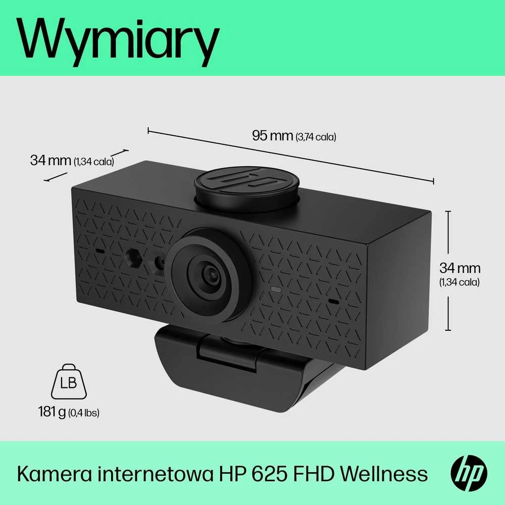 HP 625 USB FHD konferencijų verslo internetinė kamera – pakreipta, pasukama, dvigubą triukšmą mažinantis mikrofonas, HDR, suderinama su „Windows Hello“, pritvirtinama – Juodas