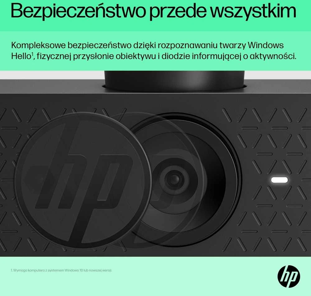 HP 625 USB FHD konferencijų verslo internetinė kamera – pakreipta, pasukama, dvigubą triukšmą mažinantis mikrofonas, HDR, suderinama su „Windows Hello“, pritvirtinama – Juodas