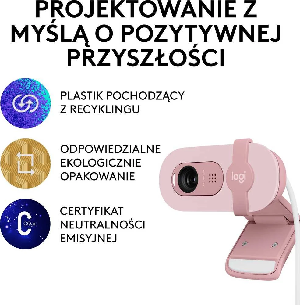 Internetinė kamera Logitech BRIO 100, rožinės spalvos