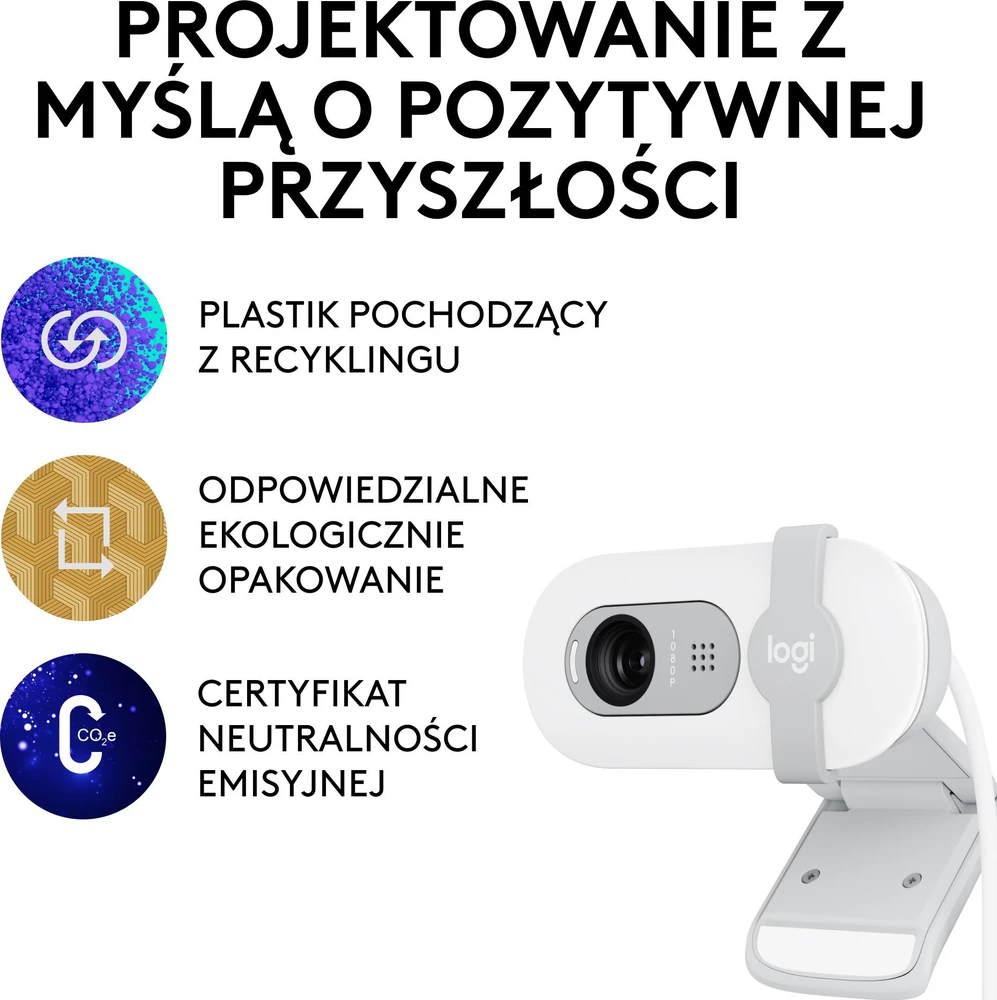 Internetinė kamera Logitech BRIO 100, baltos spalvos