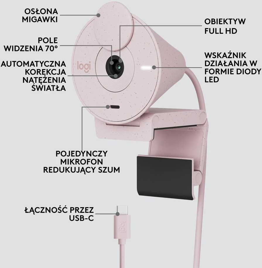 Internetinė kamera Logitech Brio 300, rožinė