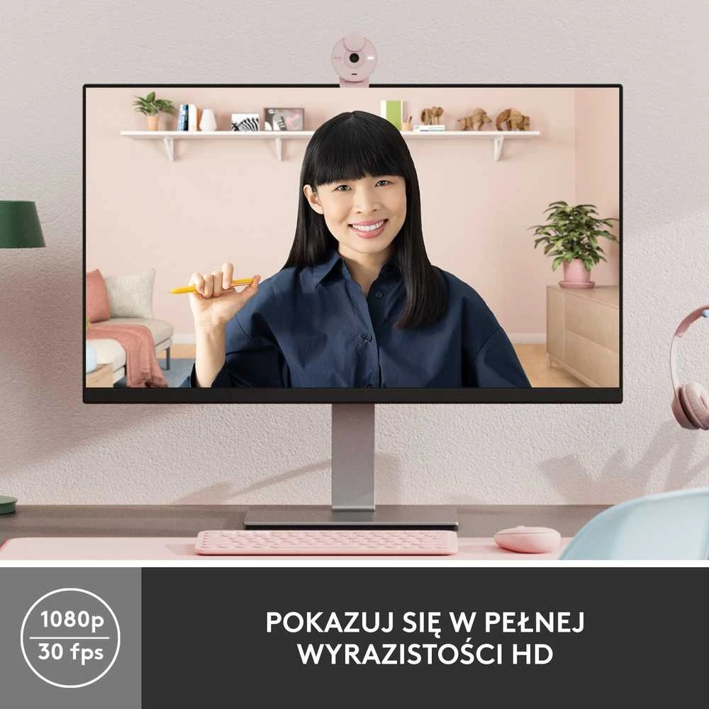 Internetinė kamera Logitech Brio 300, rožinė
